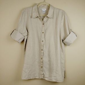 Kate Hill Linen Metallic Button Front Blouse Sz L